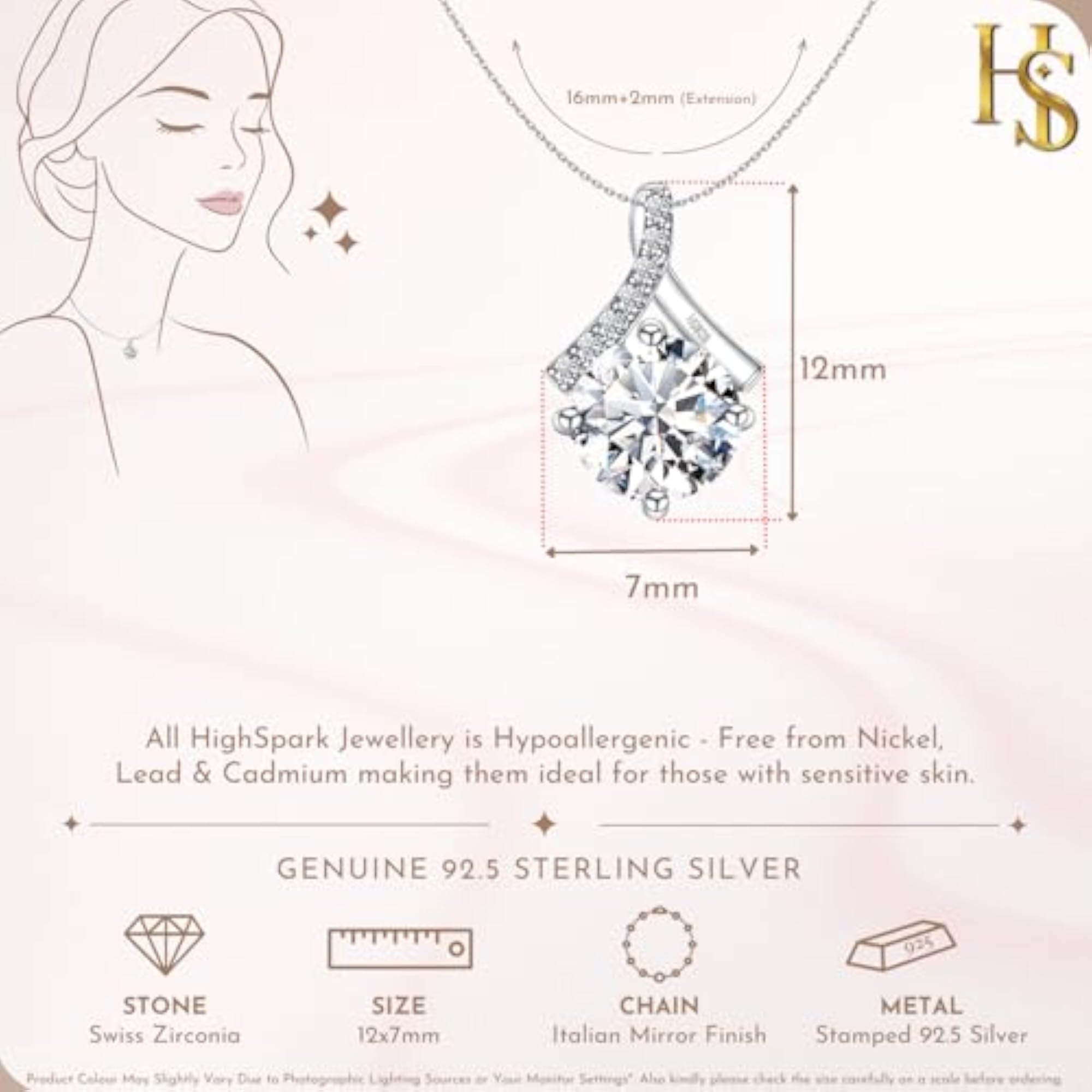 Women's 925 Silver Classic Drop Crystal Solitaire Pendant & Chain